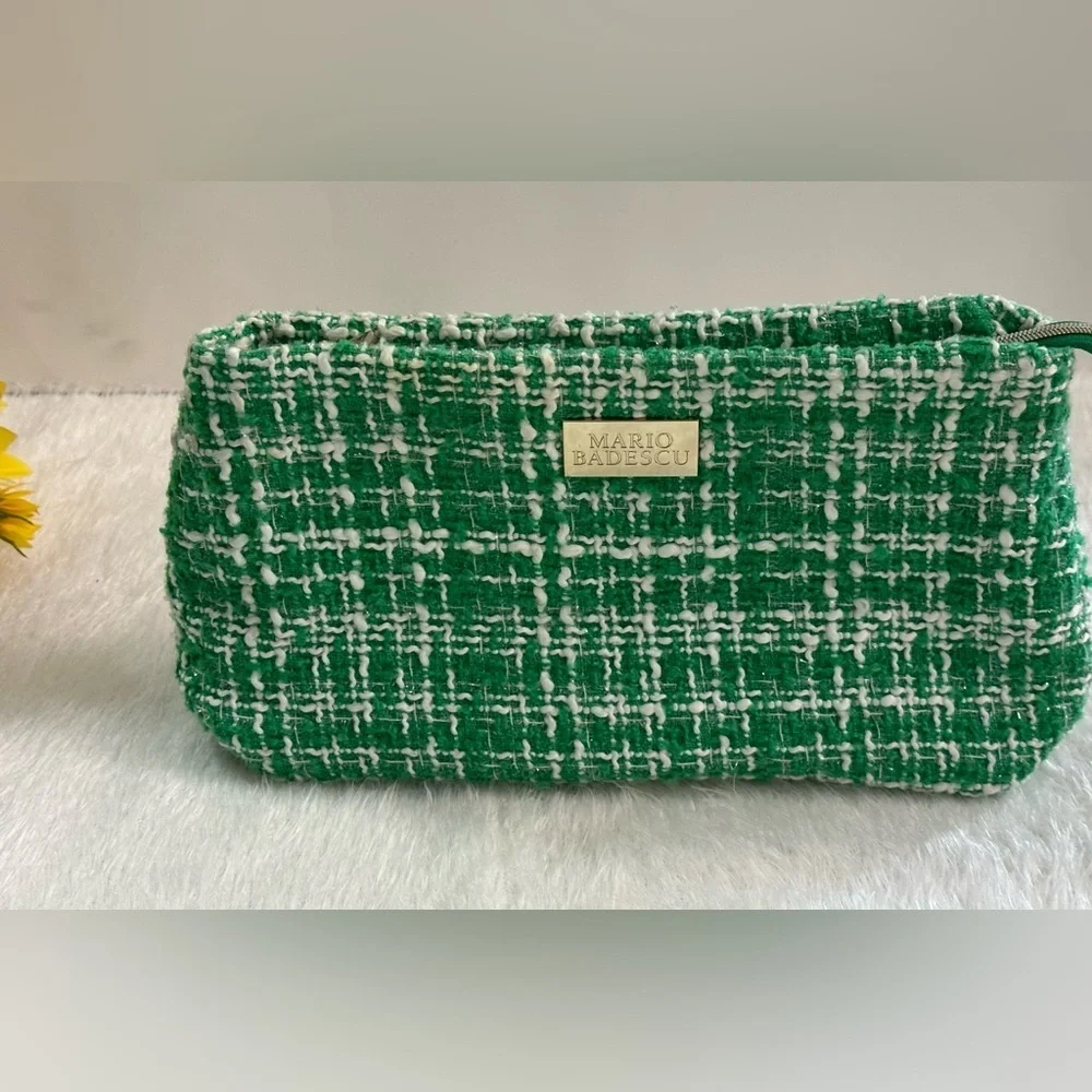 🍀Mario Badescu Green and White Cosmetic Bag with Gold Accents🍀